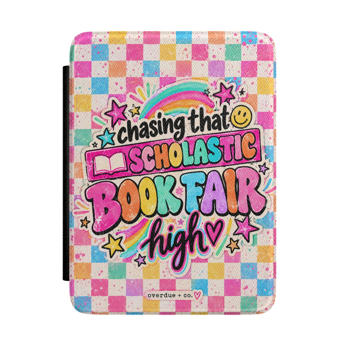 Kindle Case — "Chasing That Scholastic Book Fair High" Colorful Checkerbook Cover