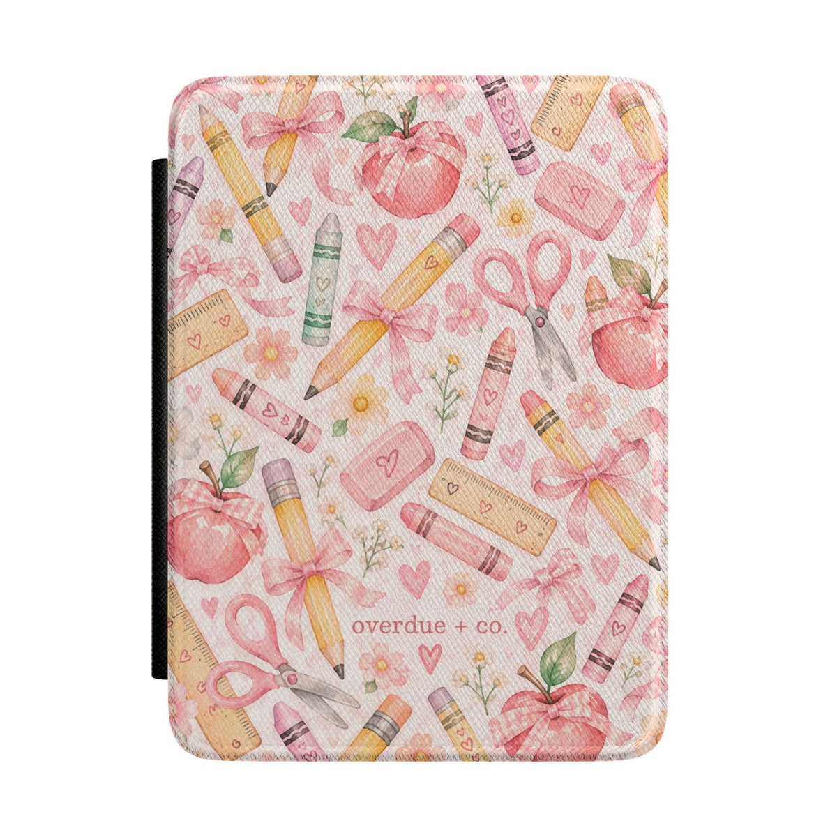 Kindle Case — Cute Watercolor School Supplies Pattern (Pencils, Apples, Scissors)