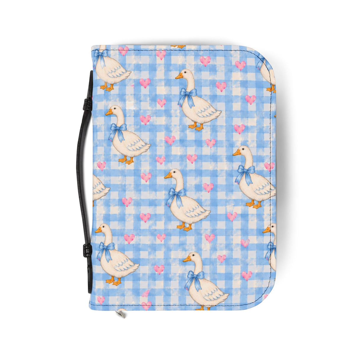 Goose Pattern Bible Cover — Blue Gingham Zippered Scripture Case