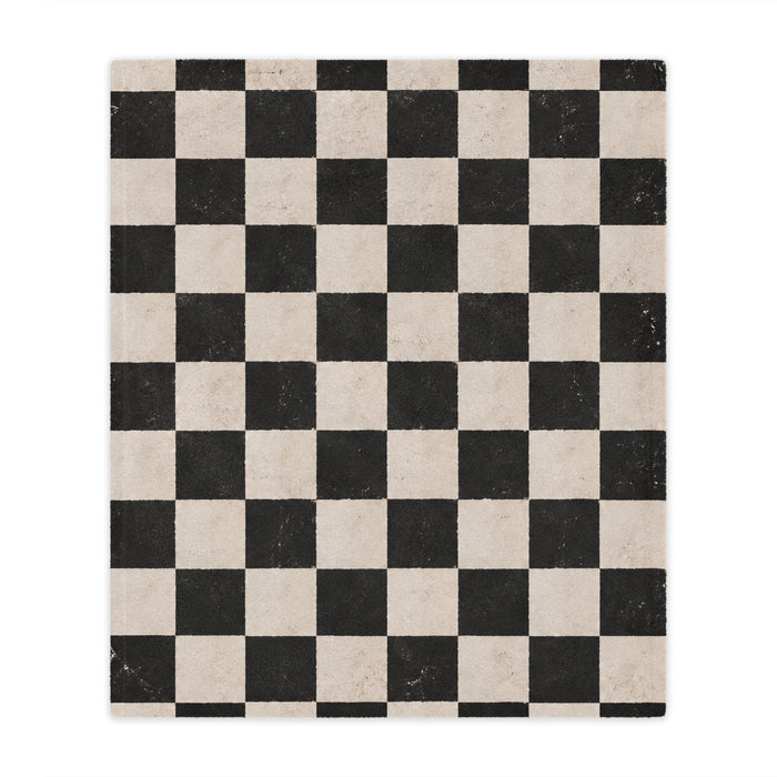 Checkerboard Minky Blanket – Vintage Black & Cream Cozy Throw