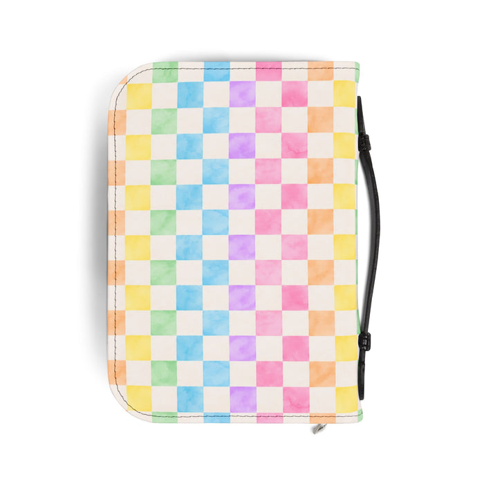 Pastel Rainbow Checkered Bible Cover — Zippered Protective Case for Standard Bibles