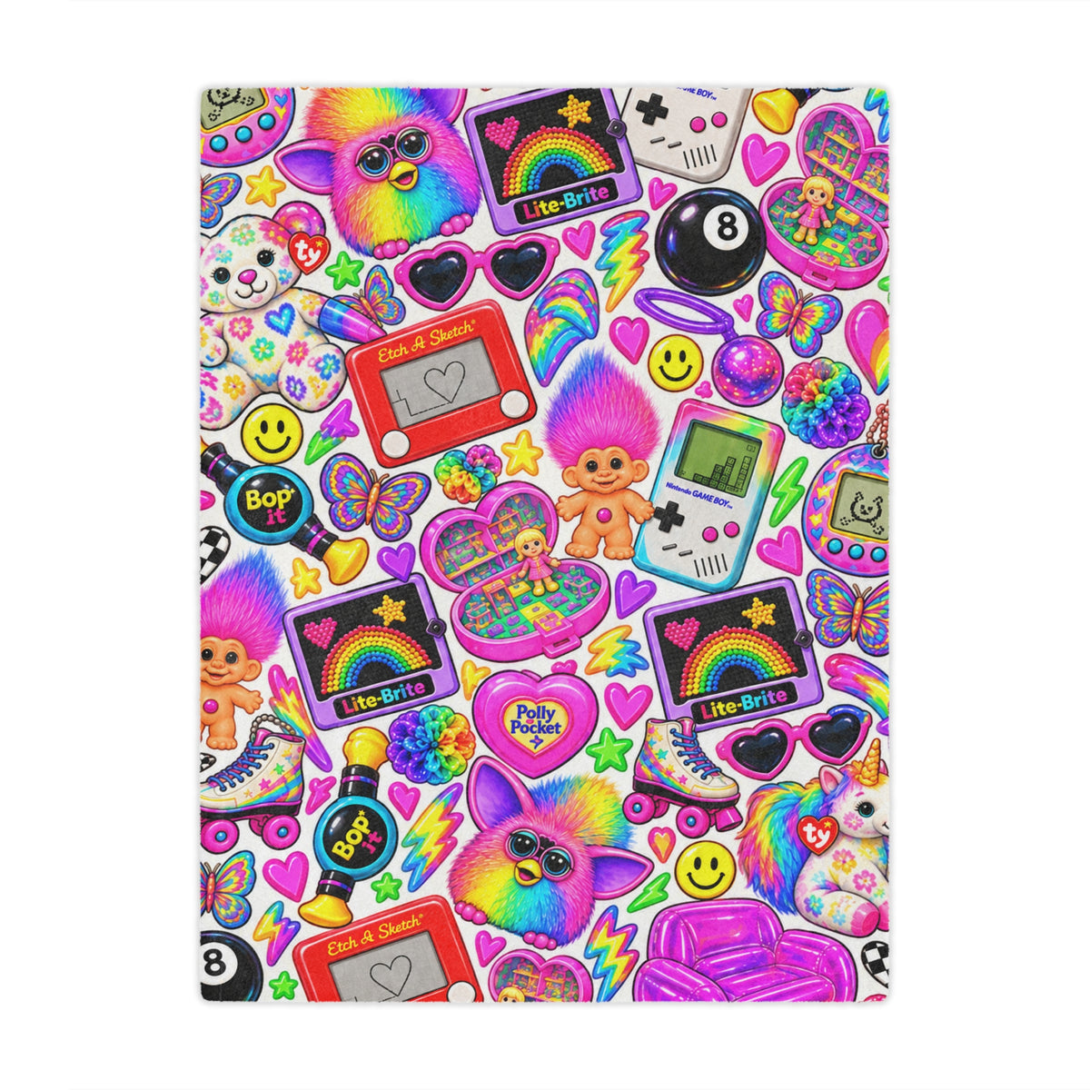 Retro Rainbow 90s Toy Sticker Collage Minky Blanket
