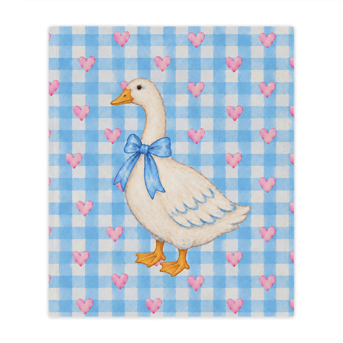 Baby Blue Goose Minky Blanket – Gingham Hearts Plush Throw
