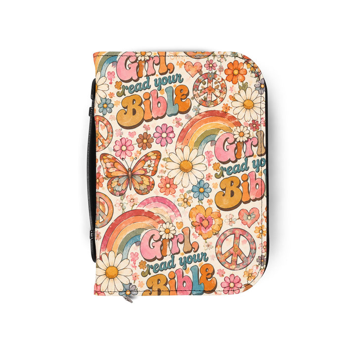 Girls Read Your Bible Floral Retro Zipper Bible Cover