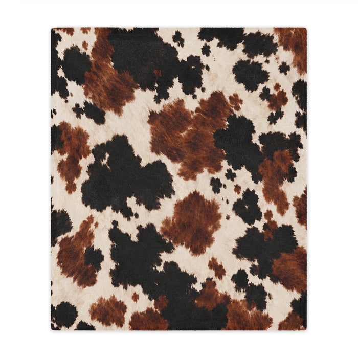 Cowhide Print Minky Blanket — Plush Brown & Black Cow Pattern Throw