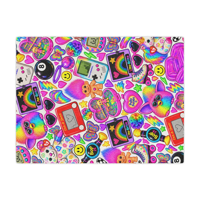 Retro Rainbow 90s Toy Sticker Collage Minky Blanket