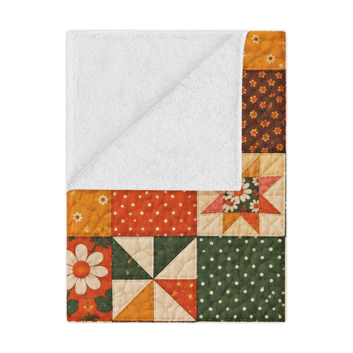 Patchwork Heart Minky Blanket — Cozy Autumn Floral Quilt-Style Throw