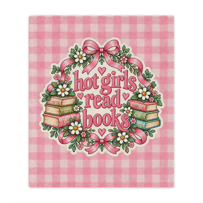 Minky Blanket — "Hot Girls Read Books" Pink Gingham Throw for Book Lovers