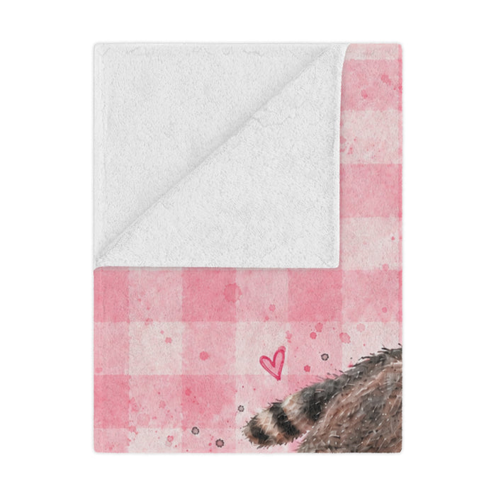 Pink Gingham Minky Blanket — "Probably Reading Trash" Jimothy the Raccoon Cozy Throw