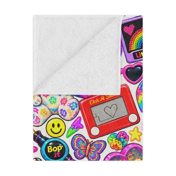 Retro Rainbow 90s Toy Sticker Collage Minky Blanket
