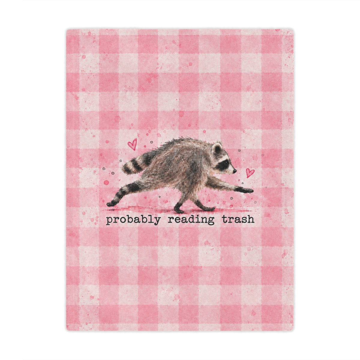 Pink Gingham Minky Blanket — "Probably Reading Trash" Jimothy the Raccoon Cozy Throw
