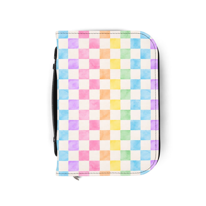 Pastel Rainbow Checkered Bible Cover — Zippered Protective Case for Standard Bibles