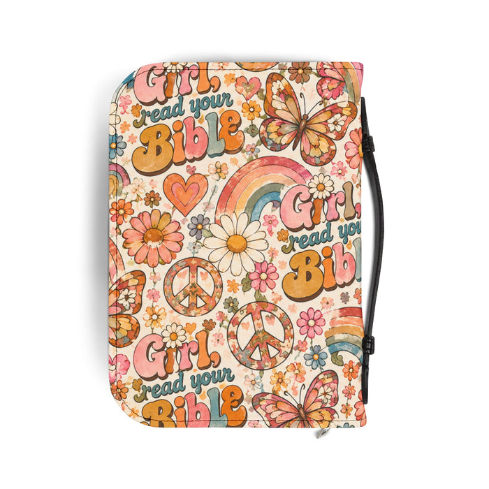 Girls Read Your Bible Floral Retro Zipper Bible Cover