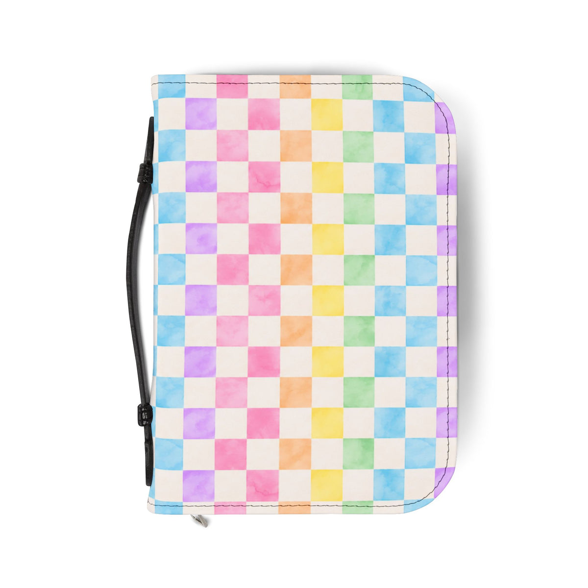 Pastel Rainbow Checkered Bible Cover — Zippered Protective Case for Standard Bibles