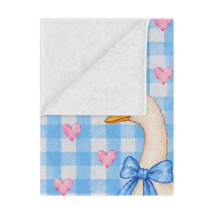 Baby Blue Goose Minky Blanket – Gingham Hearts Plush Throw