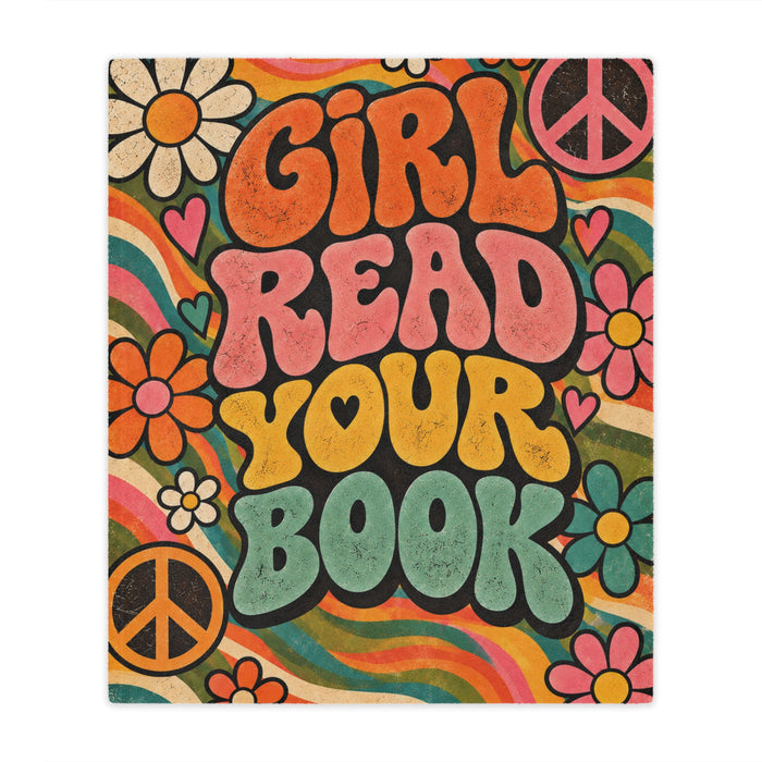 Minky Blanket — 'Girl Read Your Book' Retro Hippie Floral Throw