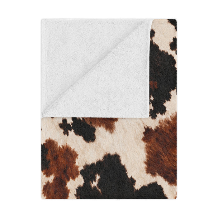 Cowhide Print Minky Blanket — Plush Brown & Black Cow Pattern Throw