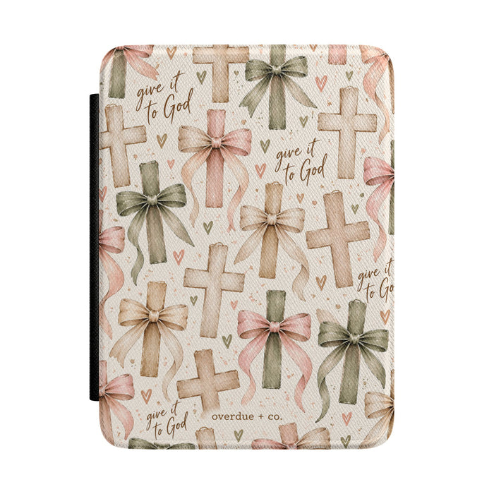 Christian Cross Pattern Kindle Case — 'Give It To God' Soft Pastel Cover