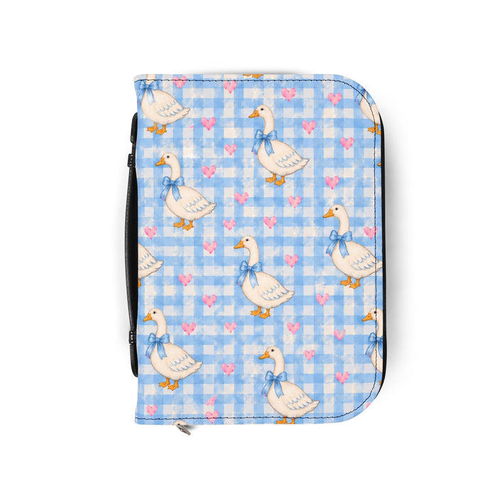 Goose Pattern Bible Cover — Blue Gingham Zippered Scripture Case