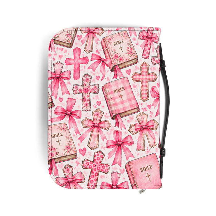 Pink Bible Cover with Crosses & Bows – Zippered Bible Case