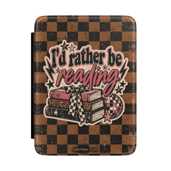 Kindle Case — "I'd Rather Be Reading" Vintage Checker Cover