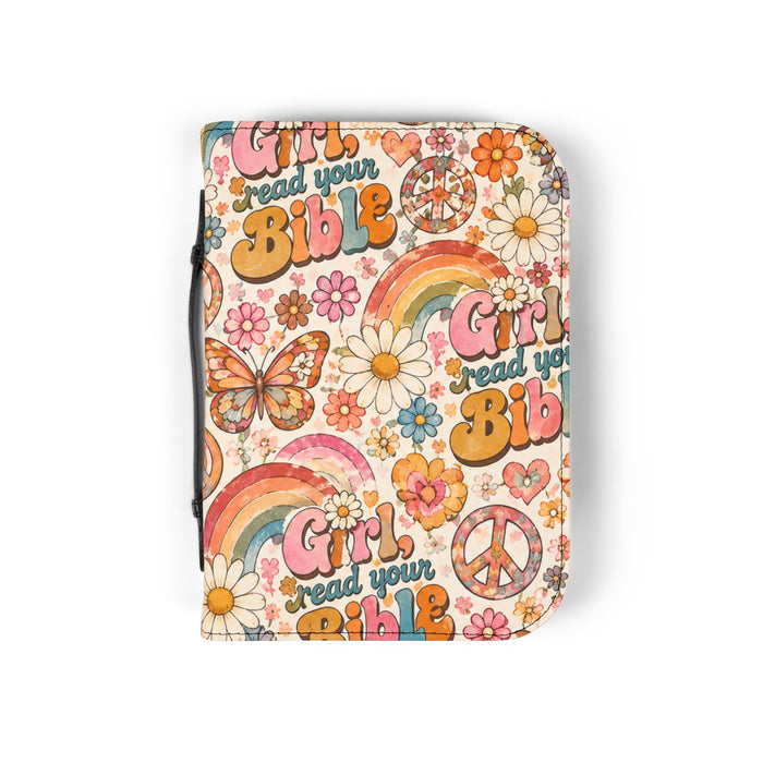 Girls Read Your Bible Floral Retro Zipper Bible Cover