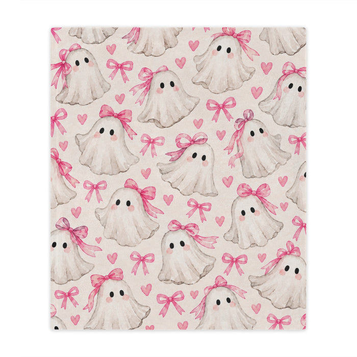 Pink Bow Ghosts Minky Blanket — Cute Halloween Throw