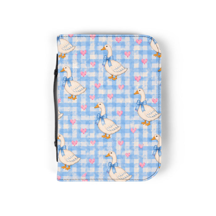 Goose Pattern Bible Cover — Blue Gingham Zippered Scripture Case