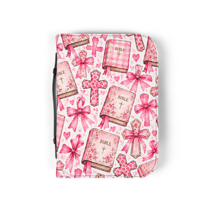 Pink Bible Cover with Crosses & Bows – Zippered Bible Case