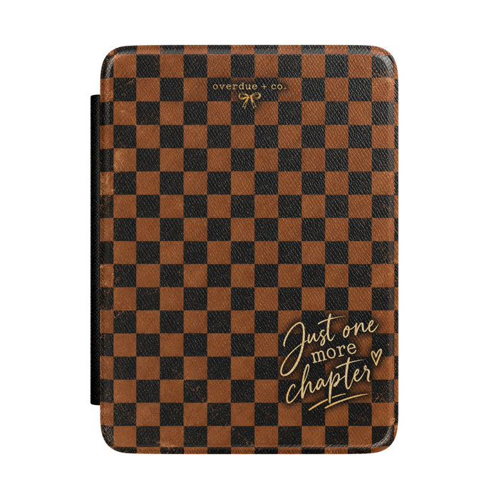 Kindle Case - Brown Checker 'Just One More Chapter' E-Reader Cover