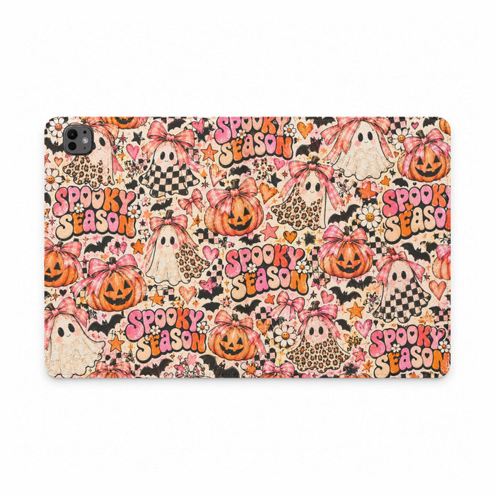 Halloween 'Spooky Season' Tablet Folio Case — Cute Ghosts, Pumpkins & Leopard Print