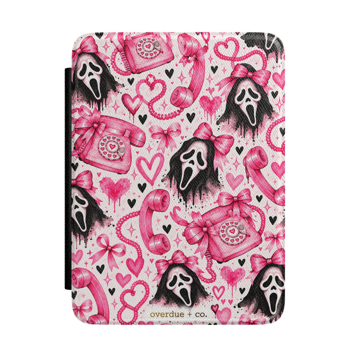 Pink Halloween Pattern Kindle Case — Cute Horror Phone & Heart Print eReader Cover