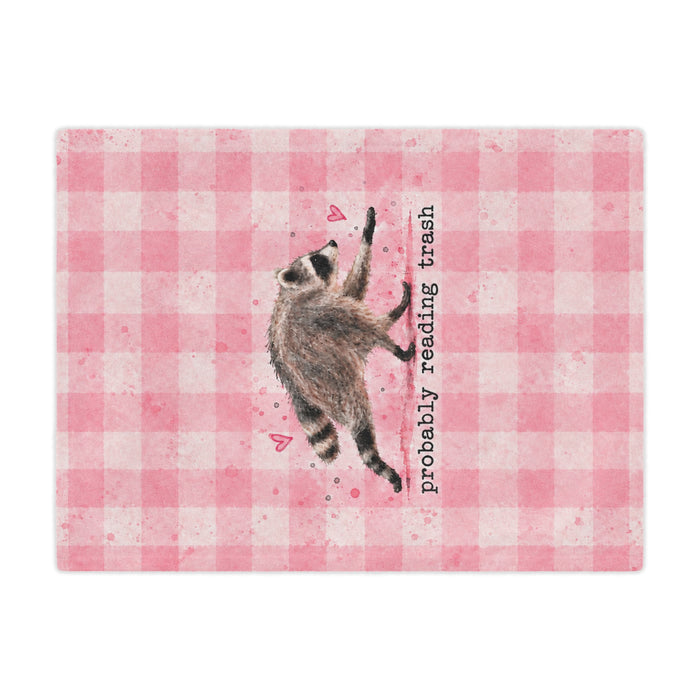 Pink Gingham Minky Blanket — "Probably Reading Trash" Jimothy the Raccoon Cozy Throw