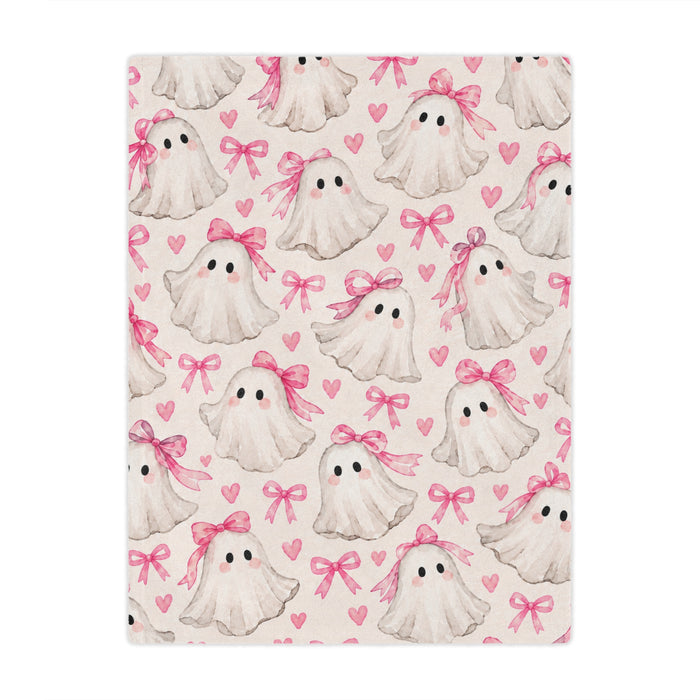 Pink Bow Ghosts Minky Blanket — Cute Halloween Throw