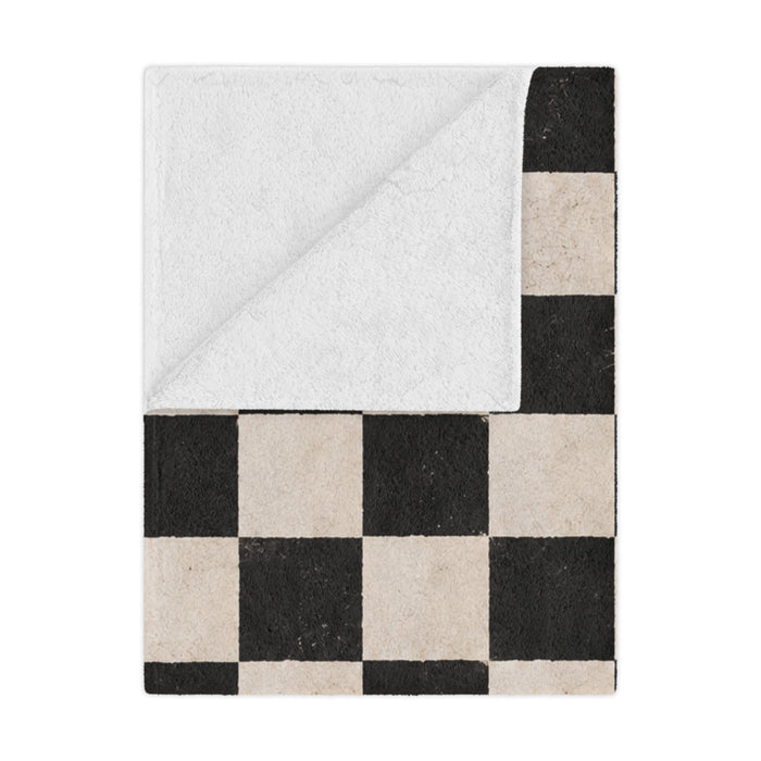 Checkerboard Minky Blanket – Vintage Black & Cream Cozy Throw