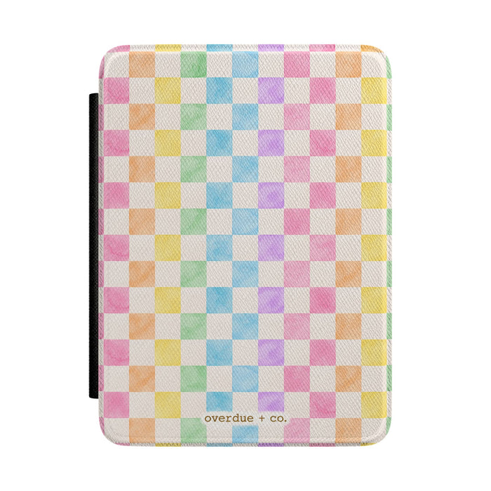 Pastel Checkered Kindle Case – Rainbow Plaid E-Reader Cover