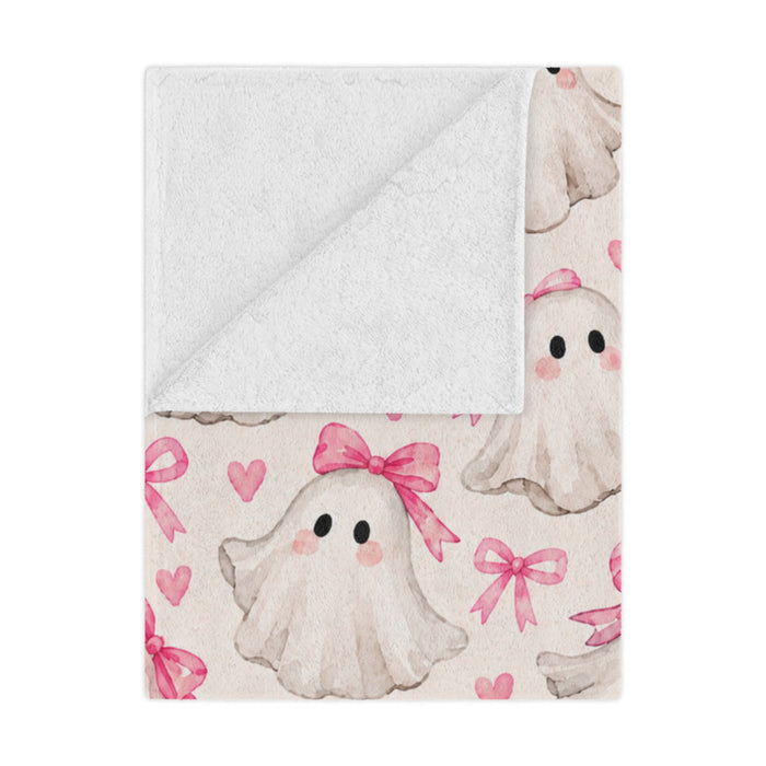 Pink Bow Ghosts Minky Blanket — Cute Halloween Throw