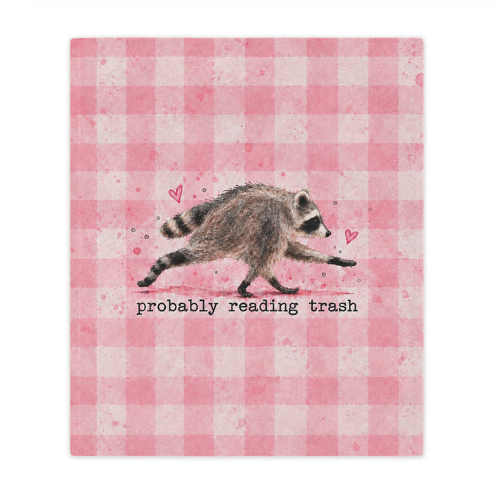 Pink Gingham Minky Blanket — "Probably Reading Trash" Jimothy the Raccoon Cozy Throw
