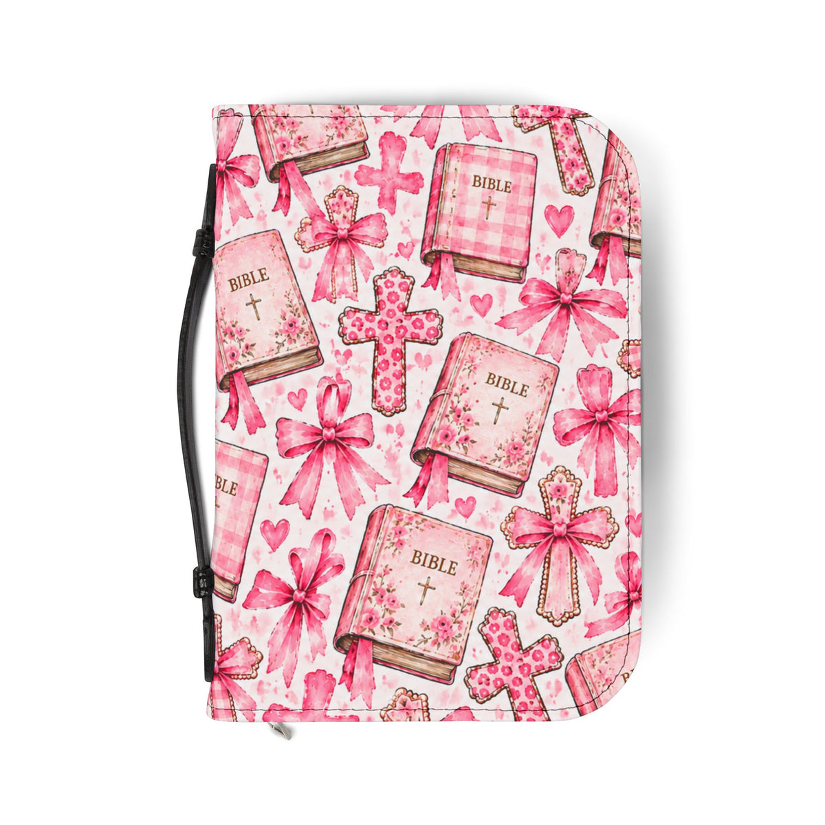 Pink Bible Cover with Crosses & Bows – Zippered Bible Case
