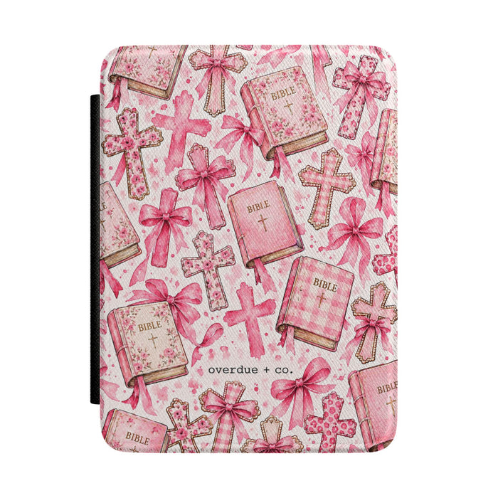 Kindle Case — Pink Bible & Cross Pattern Protective Cover