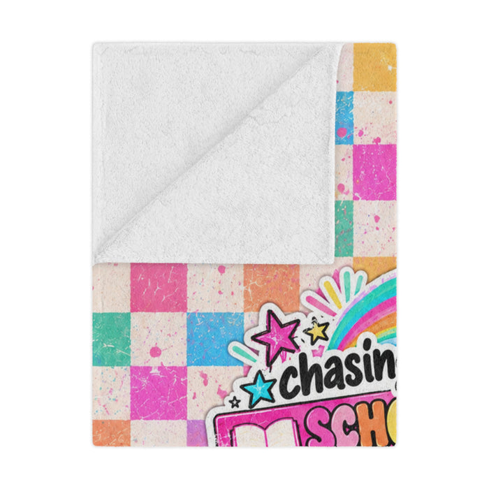 Minky Blanket — "Chasing That Scholastic Book Fair High" Colorful Checkered Blanket