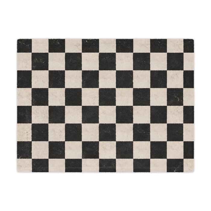 Checkerboard Minky Blanket – Vintage Black & Cream Cozy Throw