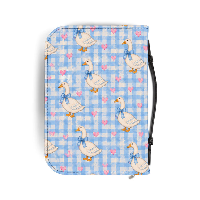 Goose Pattern Bible Cover — Blue Gingham Zippered Scripture Case