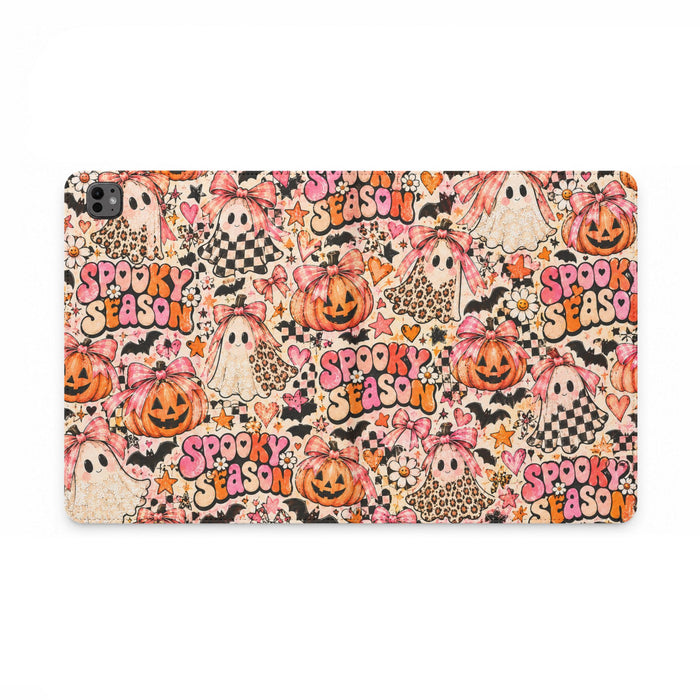 Halloween 'Spooky Season' Tablet Folio Case — Cute Ghosts, Pumpkins & Leopard Print