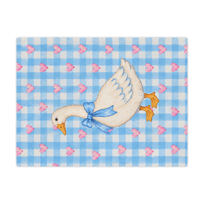 Baby Blue Goose Minky Blanket – Gingham Hearts Plush Throw