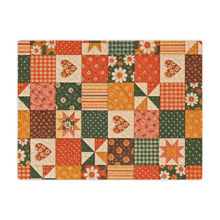 Patchwork Heart Minky Blanket — Cozy Autumn Floral Quilt-Style Throw