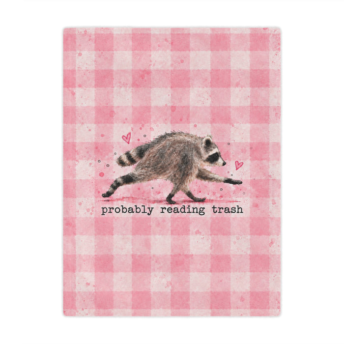 Pink Gingham Minky Blanket — "Probably Reading Trash" Jimothy the Raccoon Cozy Throw
