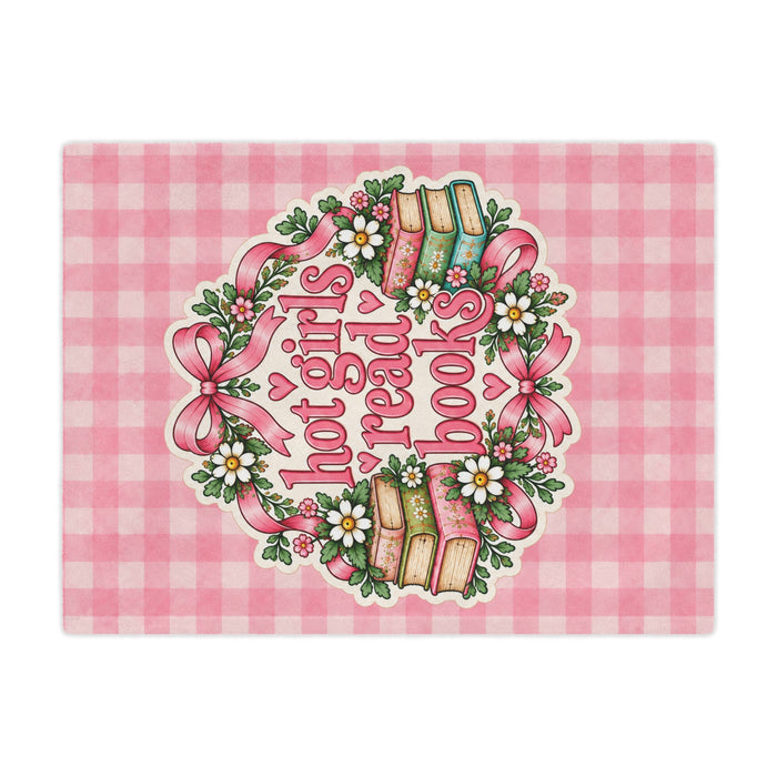 Minky Blanket — "Hot Girls Read Books" Pink Gingham Throw for Book Lovers