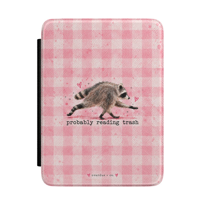 Pink Gingham "Probably Reading Trash" Kindle Case — "Jimothy Raccoon" eReader Cover