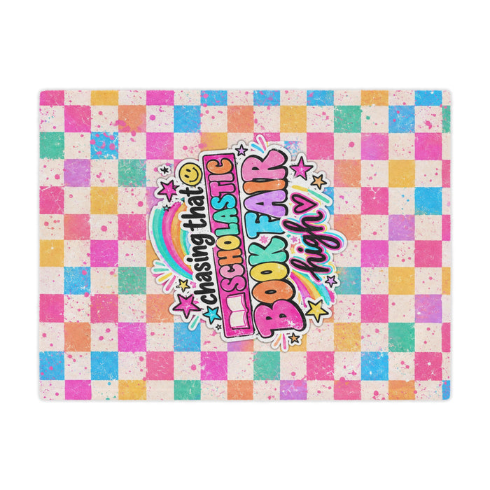 Minky Blanket — "Chasing That Scholastic Book Fair High" Colorful Checkered Blanket